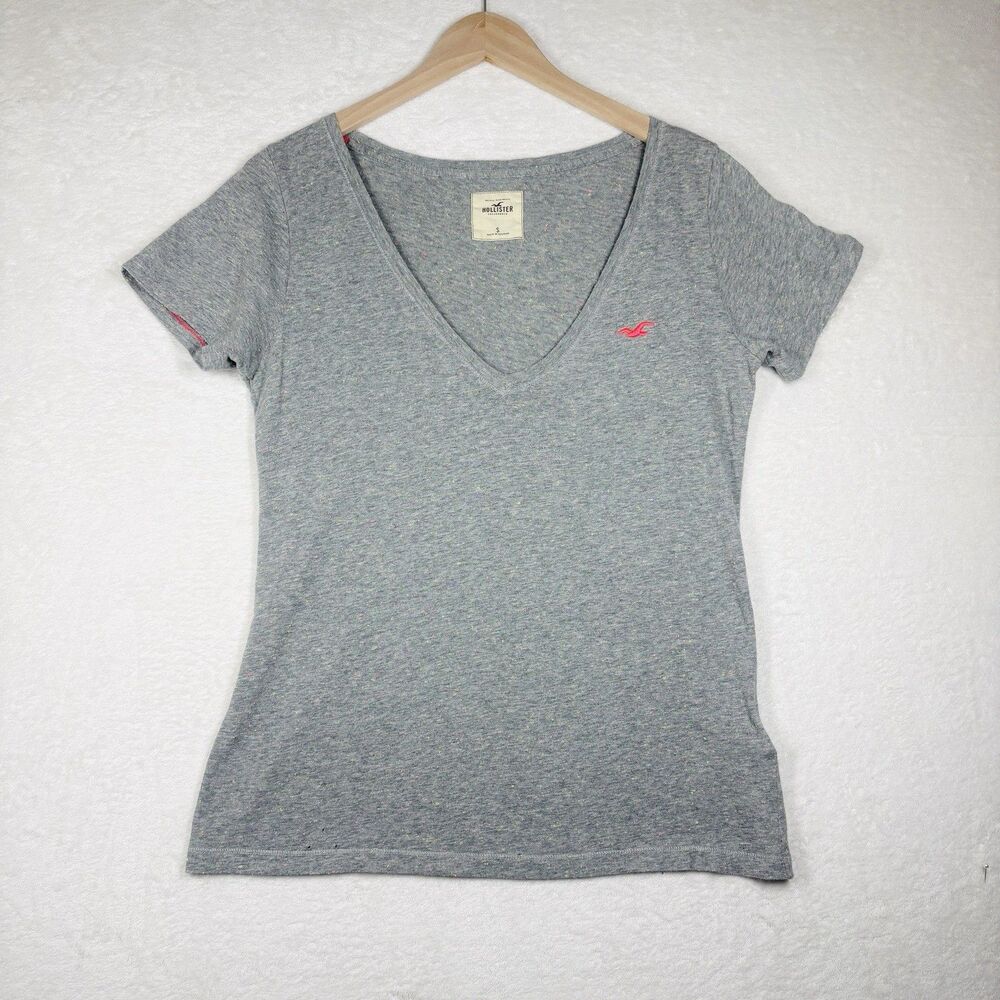Vintage Y2K Hollister Top Womens M Gray V Neck Confetti Sprinkle Colors Artsy